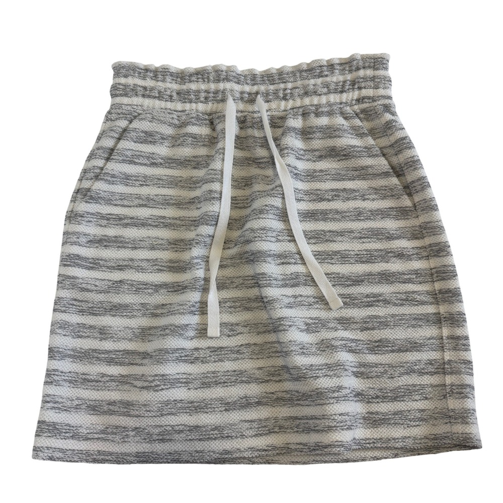 Loft Outlet Womens XS Grey White Striped Knit Mini Skirt Drawstring Pockets